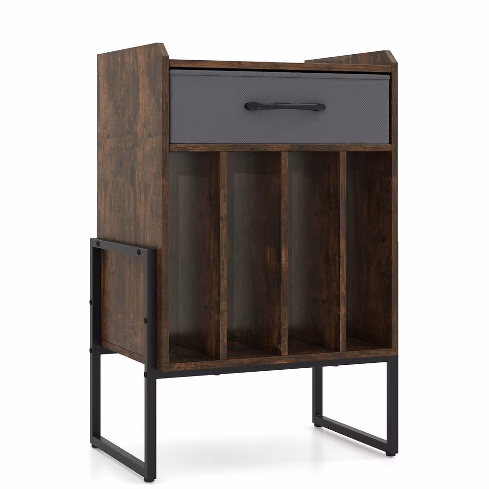 Gymax Industrial Metal Turntable Stand and Vinyl Record Holder Shelf in Brown – 7