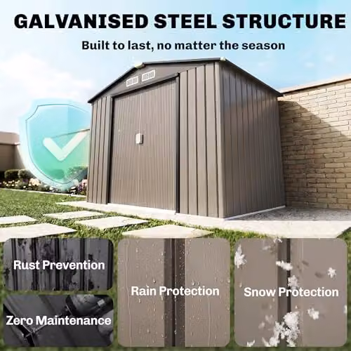 Outsunny Brown Galvanised Steel Pent Garden Storage Shed with Lockable Sliding Door and Side Vents – 10