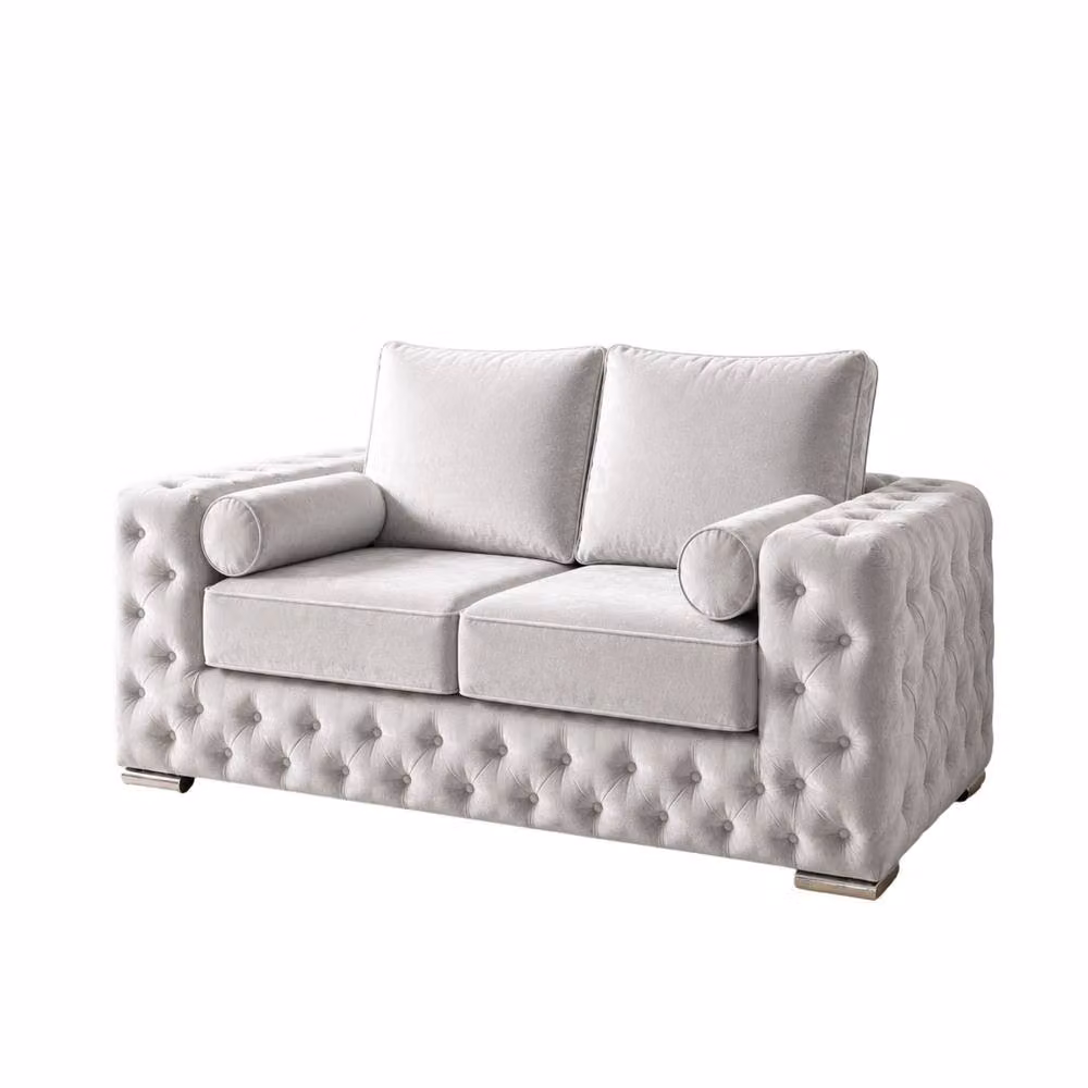 Stratus Interiors Ashley Tufted Chesterfield 2 Seater Fabric Living Room Sofa in Silver, W: 177.8 cm, H: 76.0 cm, D: 67.0 cm – 2