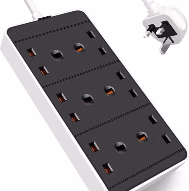 BriStar 6 Way Extension Lead, 3 Metre, Black