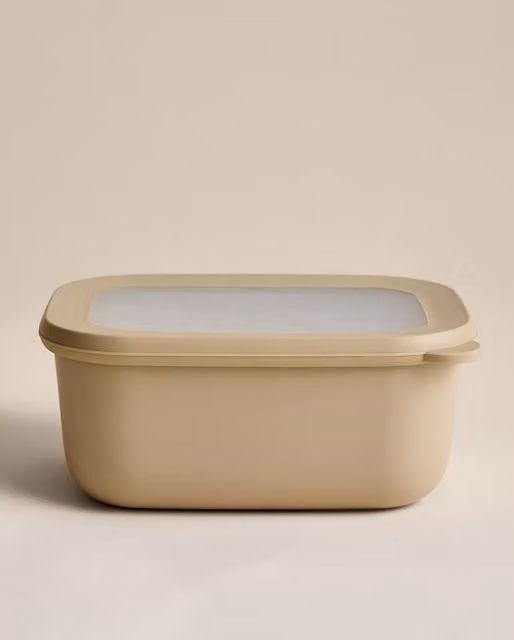 M&S Medium Plastic Storage Container with Snap Lid in Beige and Transparent