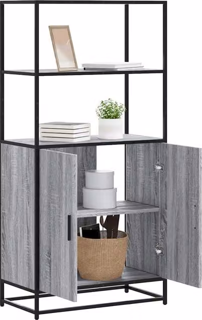 Berkfield Home Grey Sonoma Highboard in Engineered Wood and Metal, W/D/H: 68 x 35 x 139 cm – 1