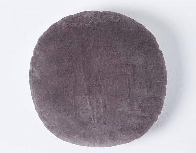 Homescapes Round Cotton Velvet Cushion in Grey, Diameter: 40 cm