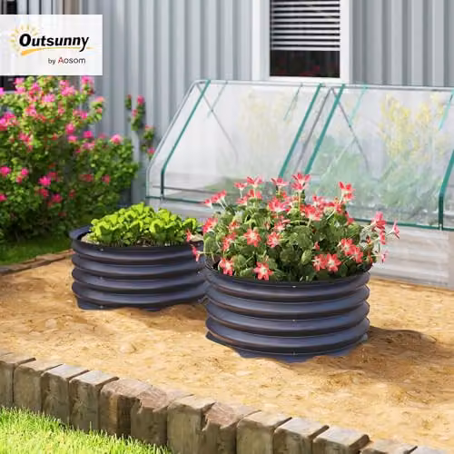 Outsunny Set of 2 Galvanised Steel Raised Garden Beds, Grey, W/D/H: 60 x 60 x 30 cm – 2