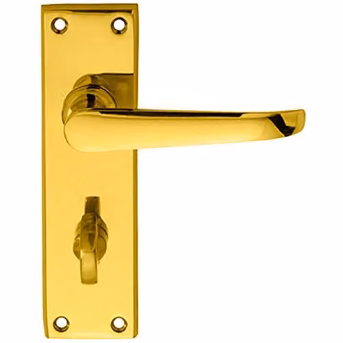 Loops Pair Straight Victorian Lever on Bathroom Backplate, Polished Brass, W: 15 cm, H: 4.2 cm