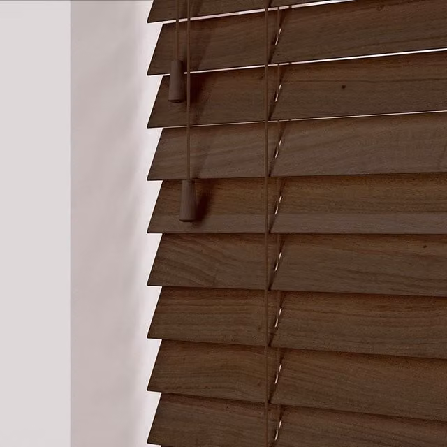 NewEdgeBlinds Wooden Venetian Blinds with Cord in Burnt Dark Oak, Width: 60 cm