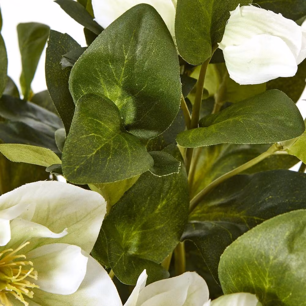 Wyld Haus White Hellebore Artificial Tabletop Plant in a Grey Ceramic Pot, H 41.0 cm x W 33.0 cm x D 33.0 cm – 3
