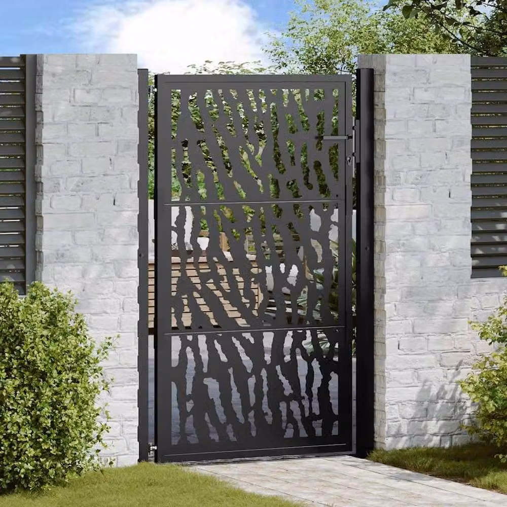 Berkfield Black Steel Garden Gate with Trace Design, W: 105 cm, H: 155 cm – 2