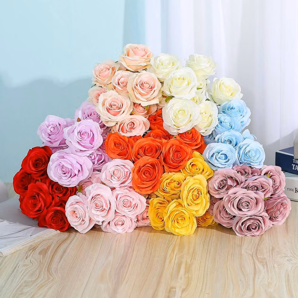 YnysTec 10 Head Silk Rose Artificial Flower Bouquet in Pink, Height: 50 cm – 1