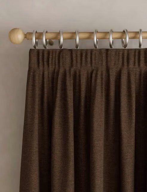 M&S Chocolate Brown Thermal Blackout Pencil Pleat Curtains