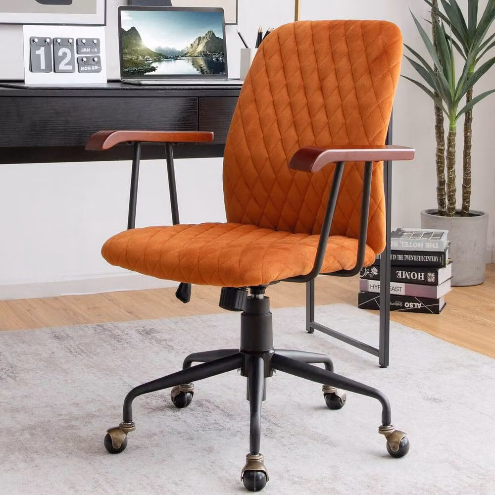 KORVIXA Orange Velvet Ergonomic Mid-back Swivel Task Chair with Armrests and Castors – 2