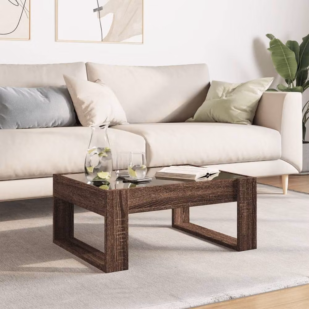 Berkfield Home Infinity LED Coffee Table in Brown Oak, W/D/H: 70 x 53 x 30 cm – 2