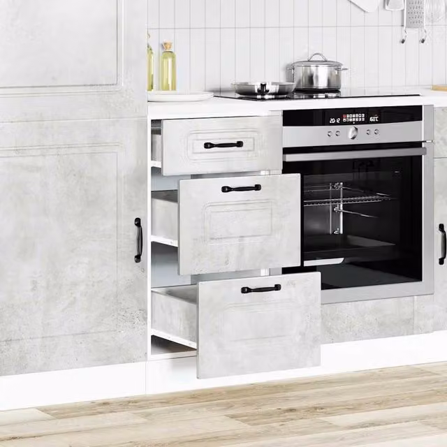 Berkfield Home Kalmar Kitchen Base Cabinet in Concrete Grey Engineered Wood, H: 81.5 cm x W: 40.0 cm x D: 46.0 cm