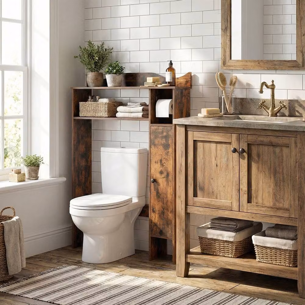 Costway Over The Toilet Storage Cabinet with Toilet Paper Holder in Brown – 4