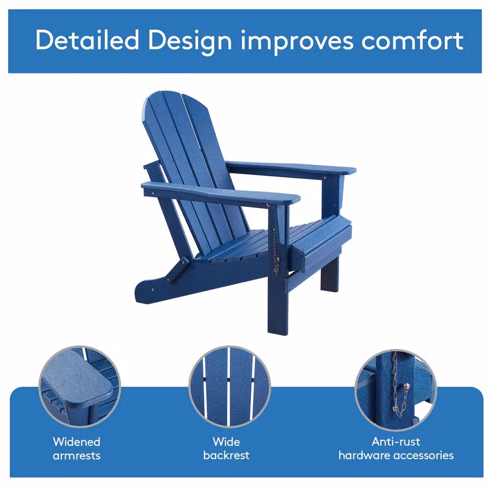 Mona Vale Furniture Navy Blue Foldable All-Weather Outdoor Adirondack Lounge Chair – 5