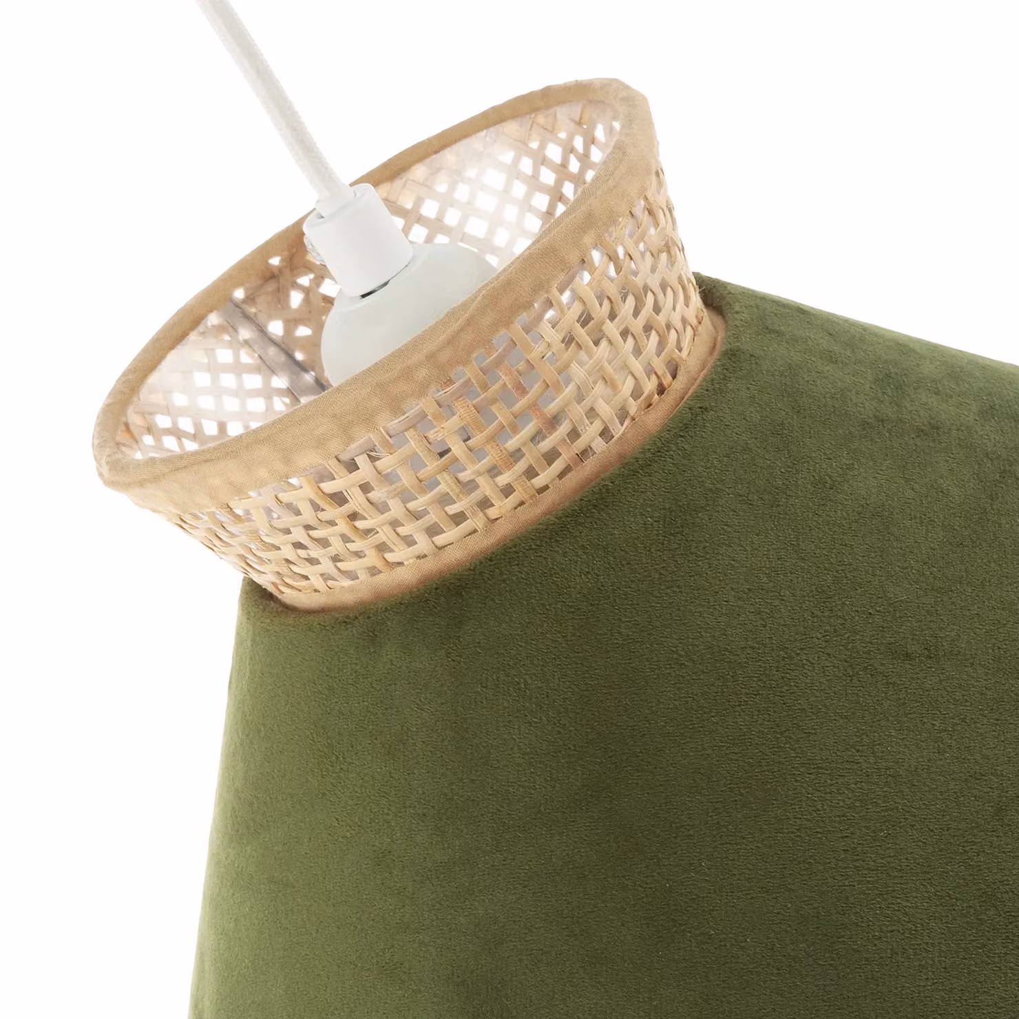 Happy Homewares Green Velvet and Natural Rattan Cone Pendant Light Shade – 3