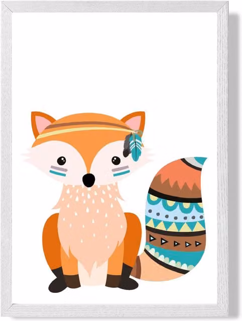 ARTZE Orange Fox Tribal Animal Framed Print, A3, White Frame