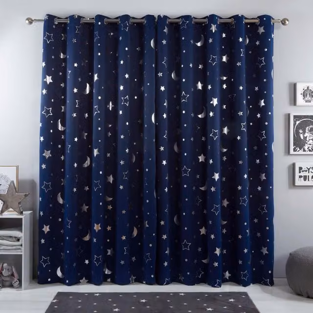 Dreamscene Galaxy Star Eyelet Blackout Curtains, Blue, Width: 228 cm