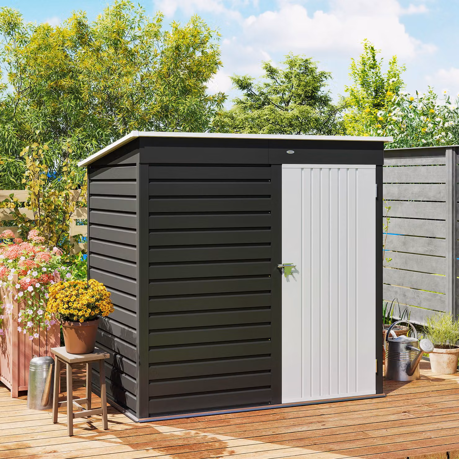 Outsunny Metal Garden Storage Shed in Dark Grey with Lockable Single Door, W/D/H: 184 x 122 x 122 cm – 7