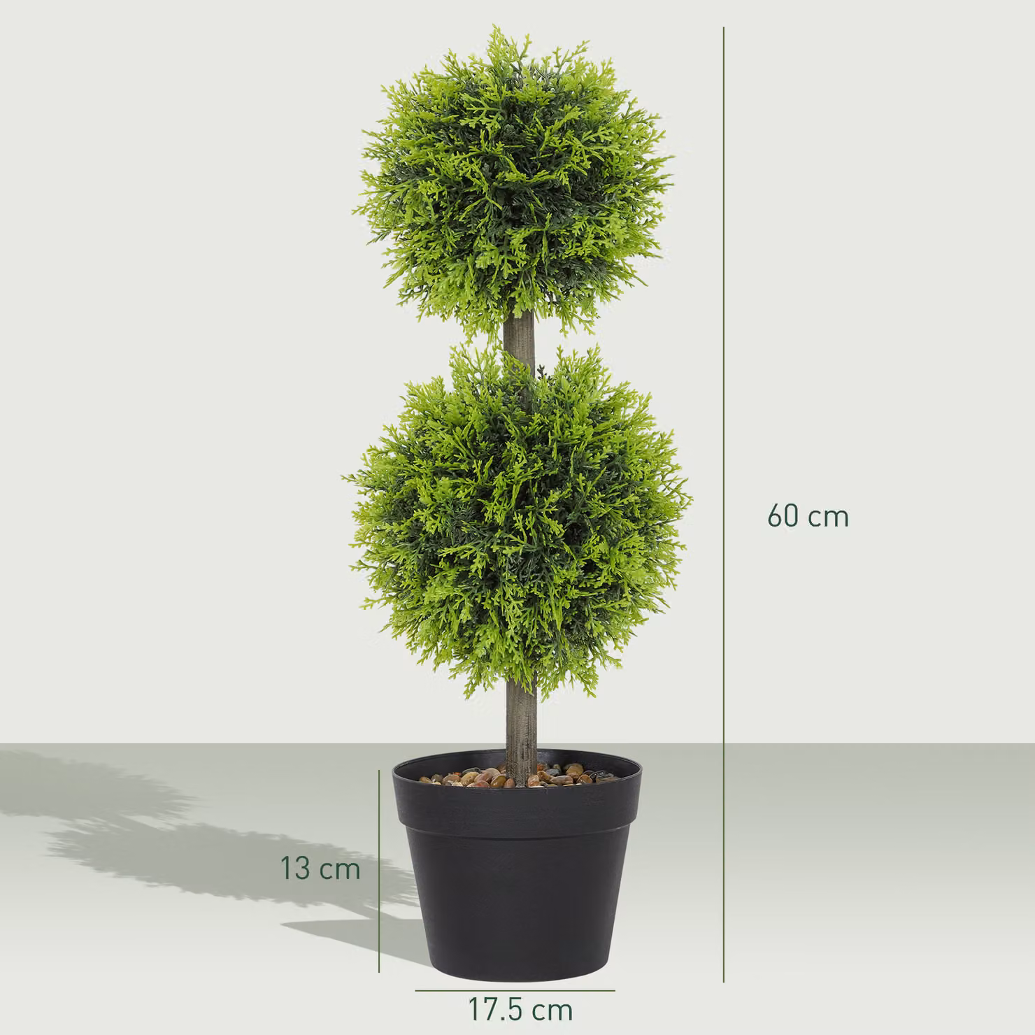 HOMCOM Set of 2 Green Artificial Cypress Ball Topiary Trees with Plastic Pots, Height: 60 cm – 3