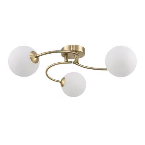 Happy Homewares Modern 3-Arm Ceiling Light in Gold/Brass with White Opal Swirl Glass Spherical Shades, W/D/H: 17 x 17 x 47 cm – 1