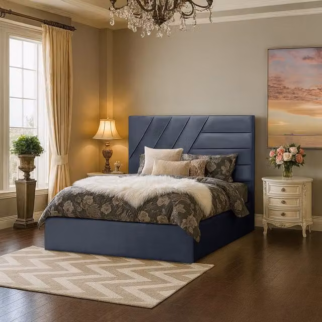 Desire Deco Eleonora Upholstered Velvet Bed Frame, Grey, 180 x 200 cm