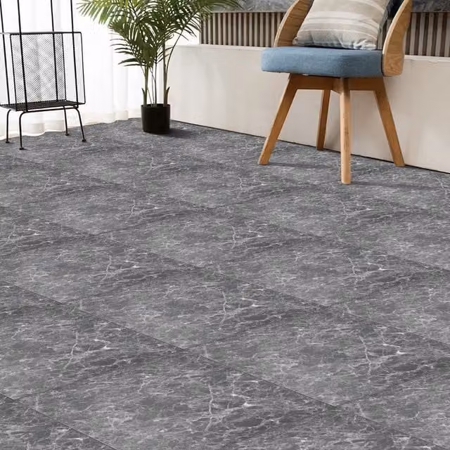 Lifeideas Self-Adhesive Rustic Stone-Look PVC Flooring in Black and Grey Marbled Finish