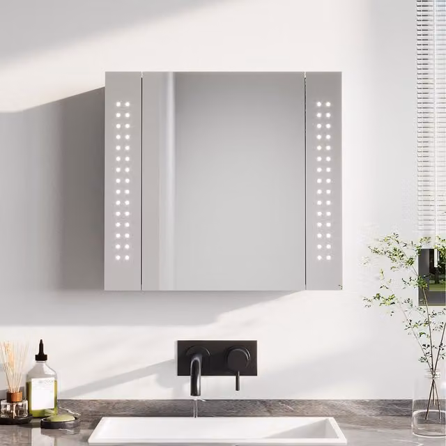 Komore White Wall Mounted Bathroom Mirror Cabinet with LED Lighting and Sensor Switch