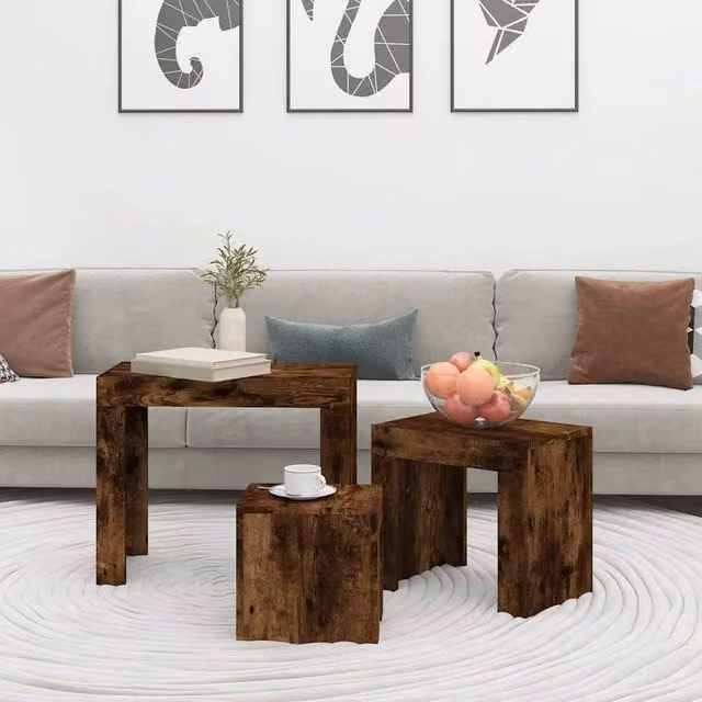 Berkfield Home Nesting Coffee Tables, 3 Piece Set in Smoked Oak Brown Engineered Wood