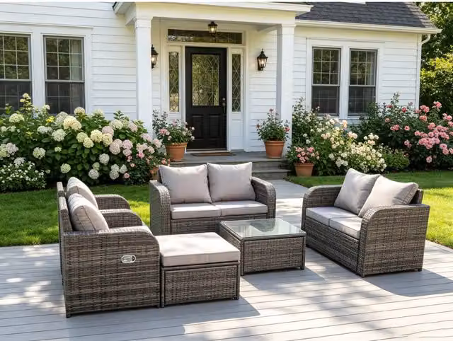 Fimous 7 Seater Rattan Garden Furniture Set with Reclining Chairs and Large Footstool in Dark Grey – 2