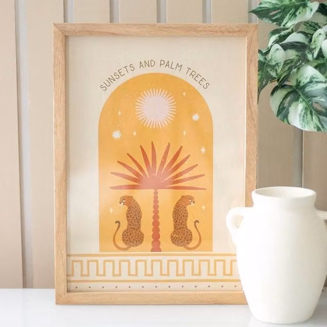 Uniqueful Leopard Palm Framed Wall Art Print, Multicolour and Yellow Botanical Illustration