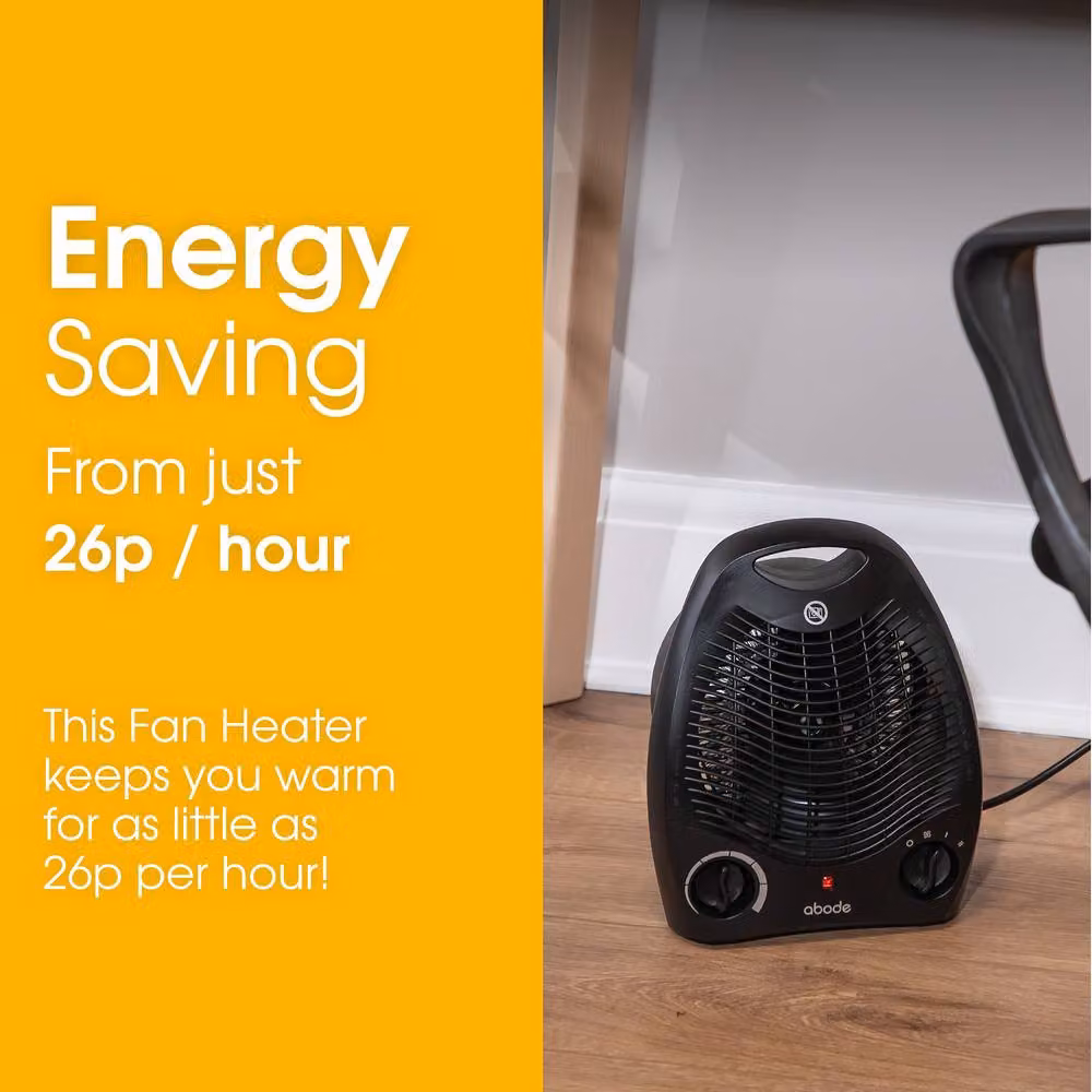 Abode 2000W Electric Fan Heater with Two Heat Settings and Thermostat in Black – 3