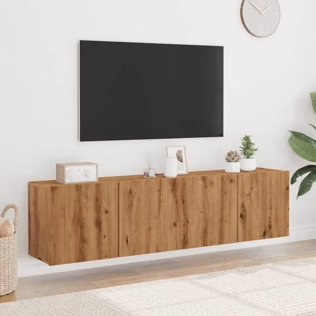 Berkfield Home Artisan Oak Wall-mounted TV Cabinets, 2 Piece Set, Brown, W/D/H: 80 x 30 x 41 cm