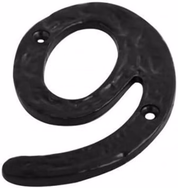 Dzina Antique Metal Door Number 9 in Matt Black