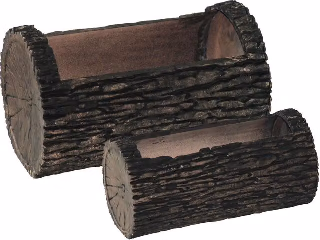 Simpa Woodland Trunk Style Plastic Trough Planters, Set of 2, Brown