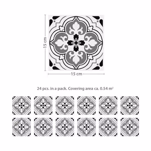 WALPLUS Antique Floral Design Peel and Stick Wall Stickers, 24 Pieces, 15 x 15 cm – 3