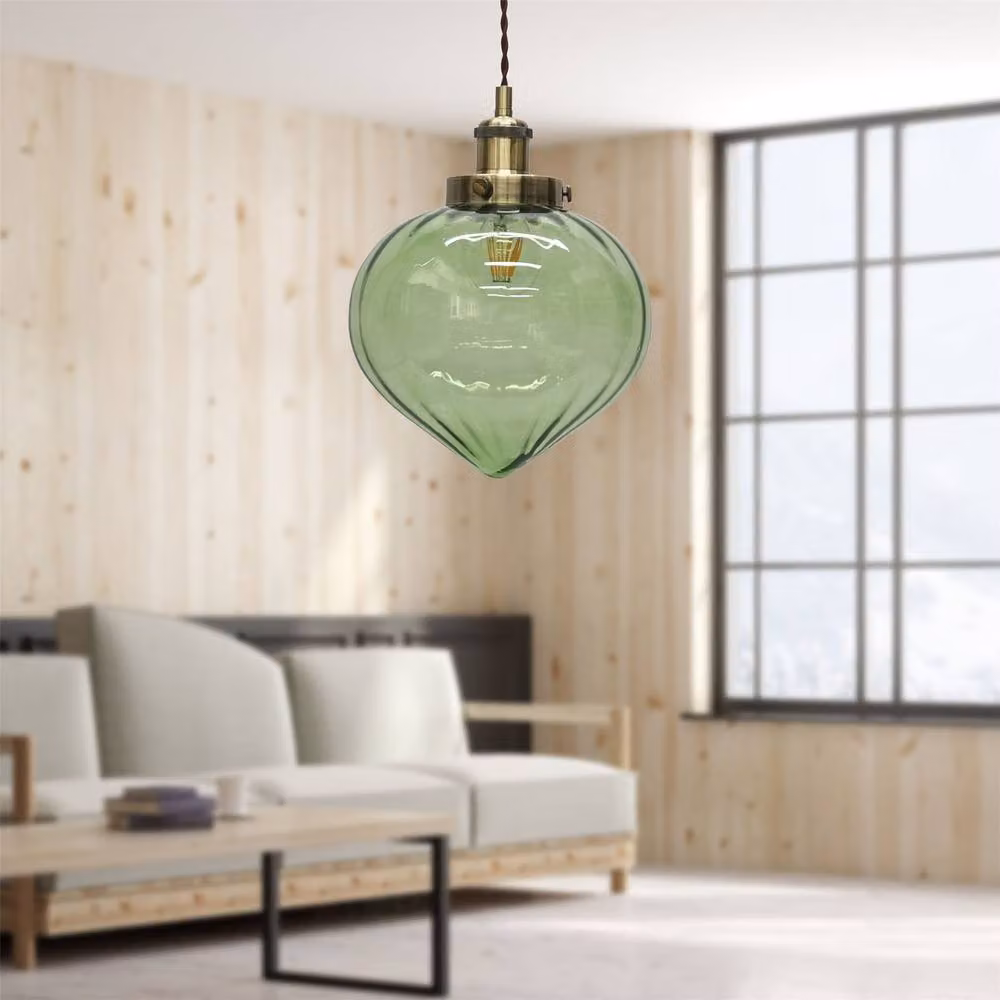 First Choice Lighting Layla Set of 2 Green and Antique Brass Glass Ceiling Pendant Lights – 2