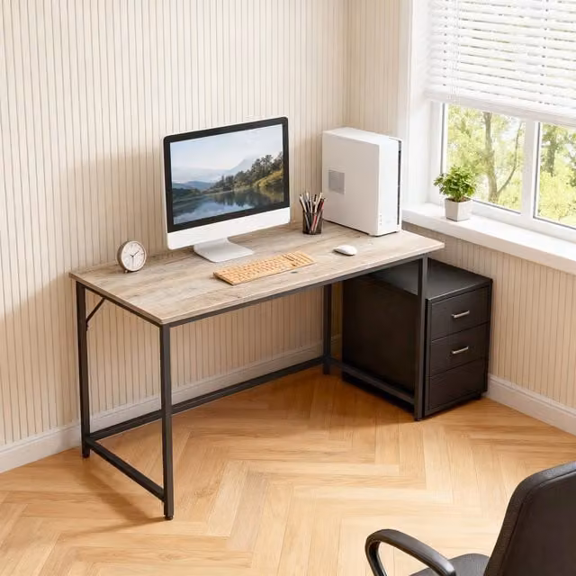 VASAGLE Industrial Style Computer Desk in Orange and Brown