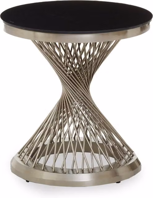 Fifty Five South Anzio Hourglass Side Table with Black Glass Top and Silver Base