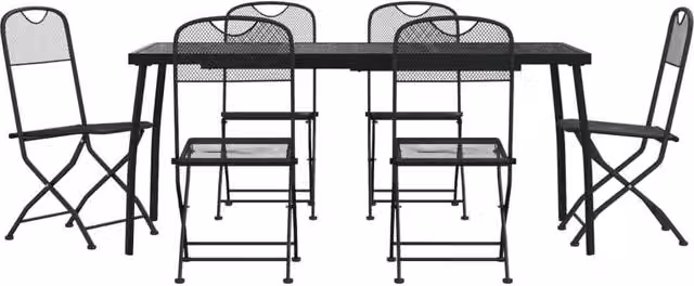 Berkfield Home 7 Piece Modern Anthracite Metal Mesh Garden Dining Set in Black