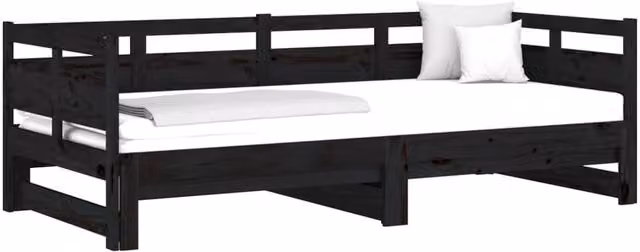Berkfield Home Black Solid Wood Pine Pull-out Day Bed, W/D/H: 193.5 x 90 x 66 cm – 1