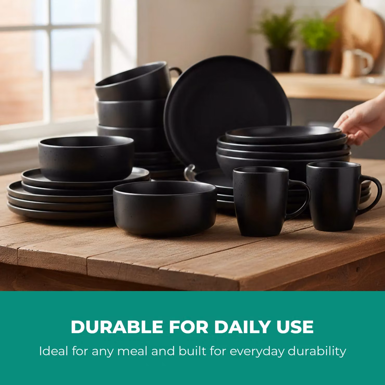 Royalford 16 Piece Black Stoneware Dinner Set, Dishwasher and Microwave Safe – 5
