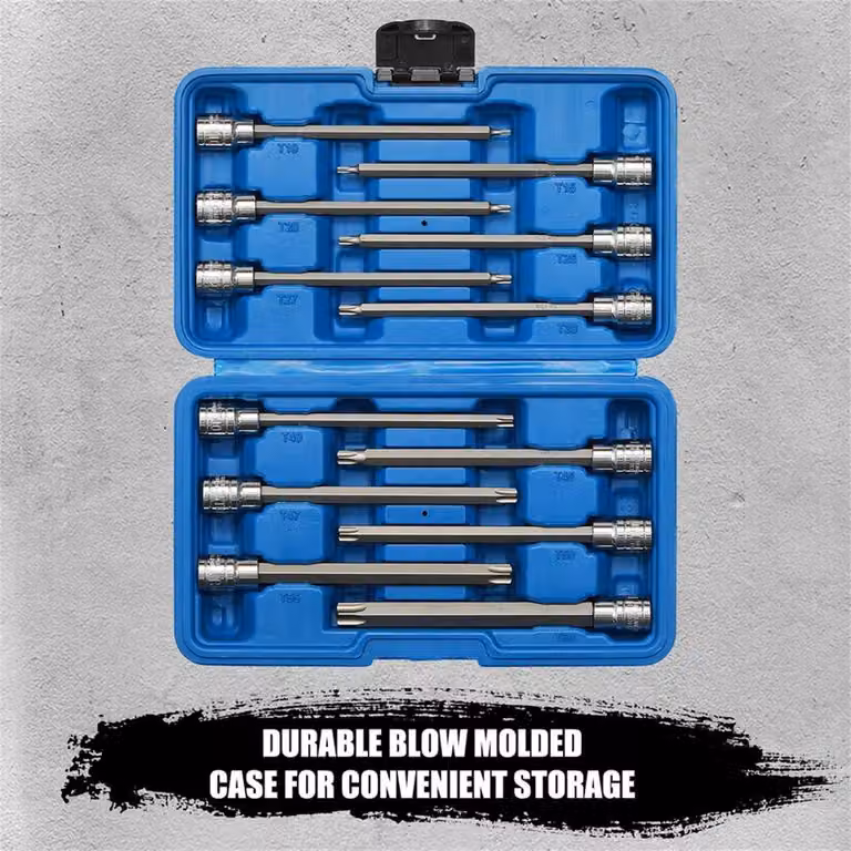 Nordara 12-Piece 3/8 inch Drive Extra Long Torx Star Bit Socket Set in Silver