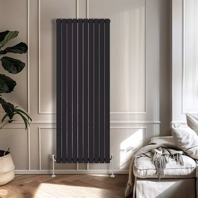 Right Radiators Double Panel Flat Vertical Radiator in Black, H: 180 cm, W: 68 cm