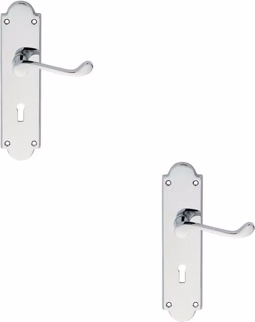 Loops Victorian Scroll Handle with Lock Backplate, 2 Pair, Polished Chrome, 205 x 49 mm