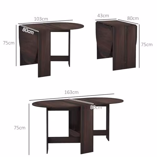 HOMCOM Oval Folding Dining Table with Butterfly Drop Leaf in Brown, W/D/H: 163 x 80 x 75 cm – 3