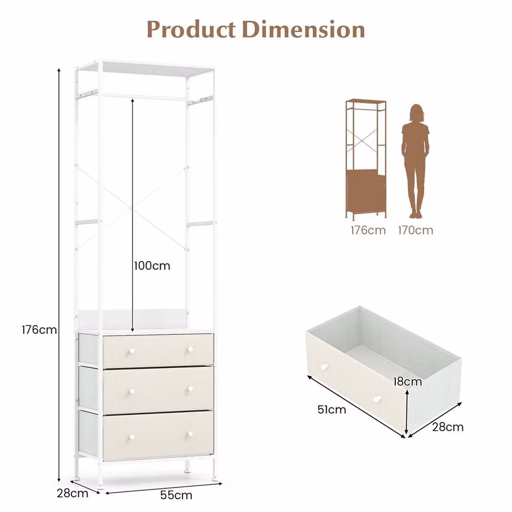 EONLION White Matt Metal Freestanding Clothes Rail for Bedroom or Hallway, H 176 cm x W 50 cm – 2