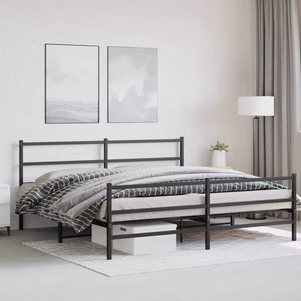 Berkfield Home Metal Bed Frame with Footboard, Black, W: 183 cm, D: 213 cm – 2