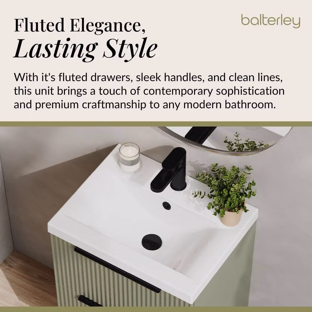 Balterley Green Matt 2 Drawer Vanity Basin Unit and Mid-Edge Basin, Width: 50 cm – 2