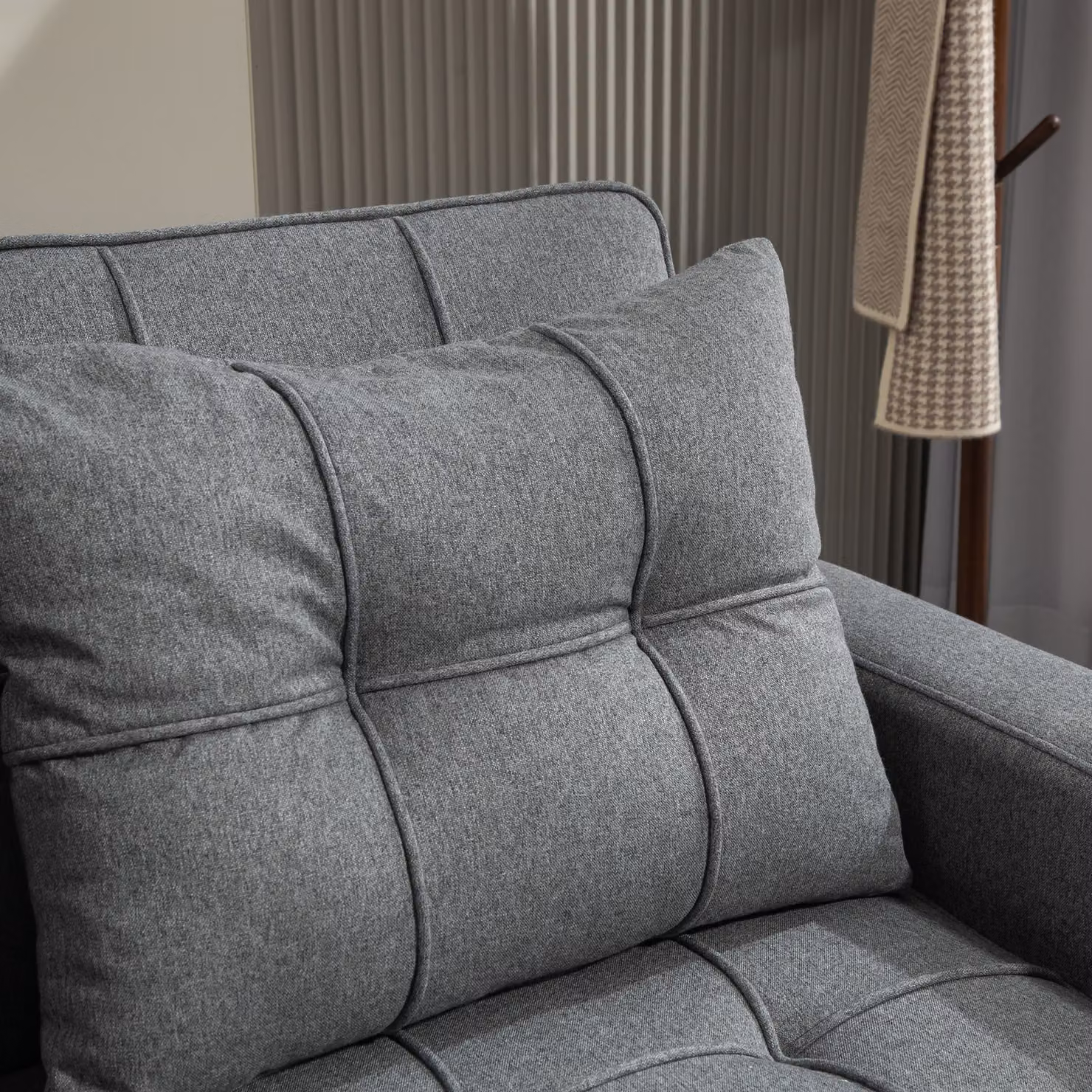 HOMCOM Two-Seater Click-Clack Pull-Out Sofa Bed in Grey with Metal Frame and Cup Holders – 6